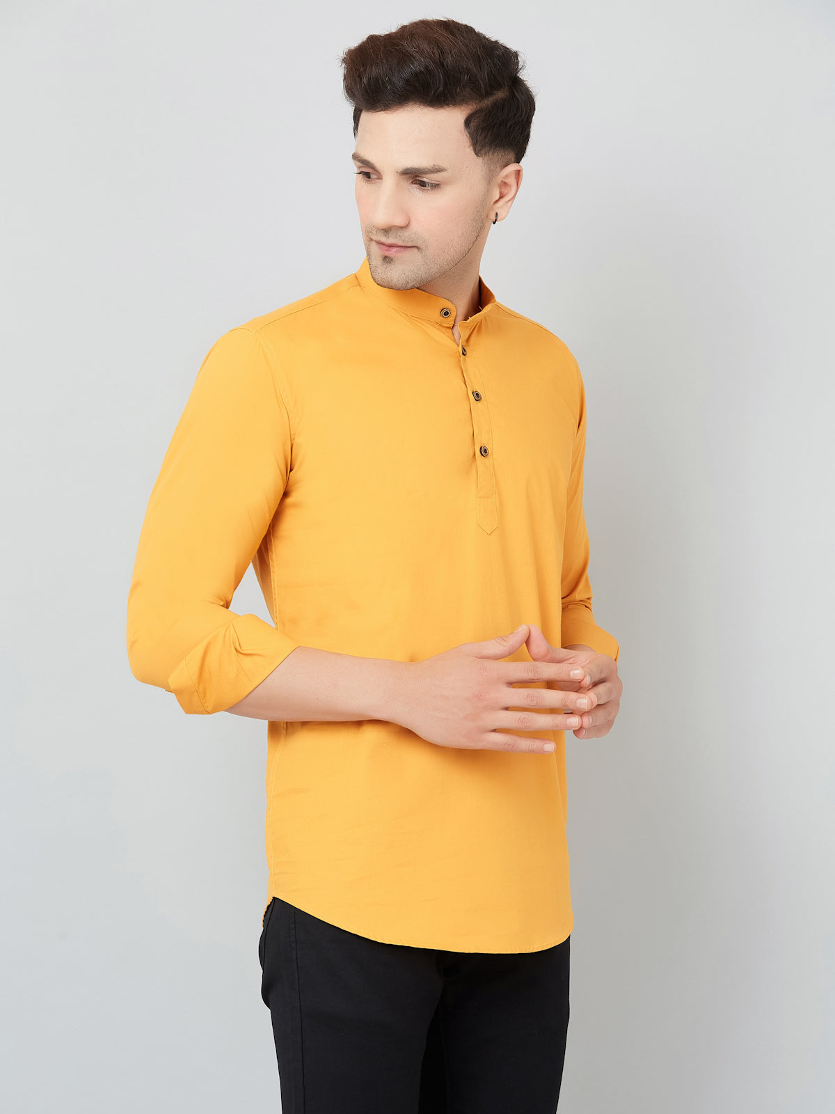 Louis Monarch Men Solid Yellow Pure Cotton Straight Short Kurta